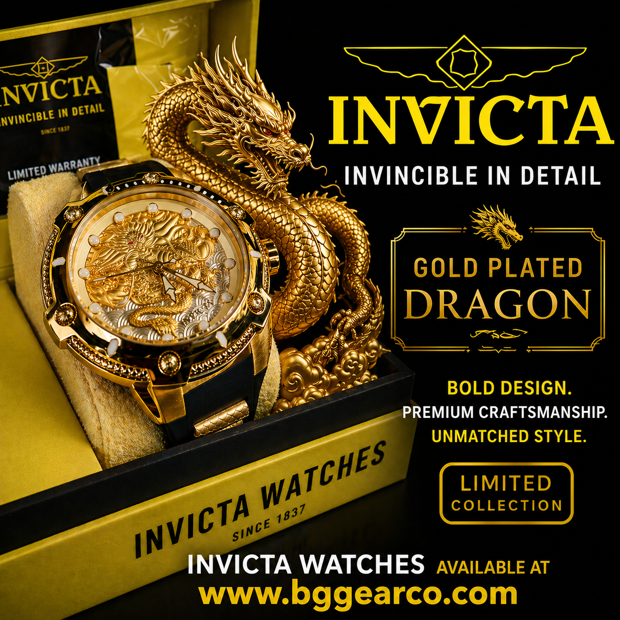 Invicta - Gold Plated Dragon - 52mm – BG Gear Co