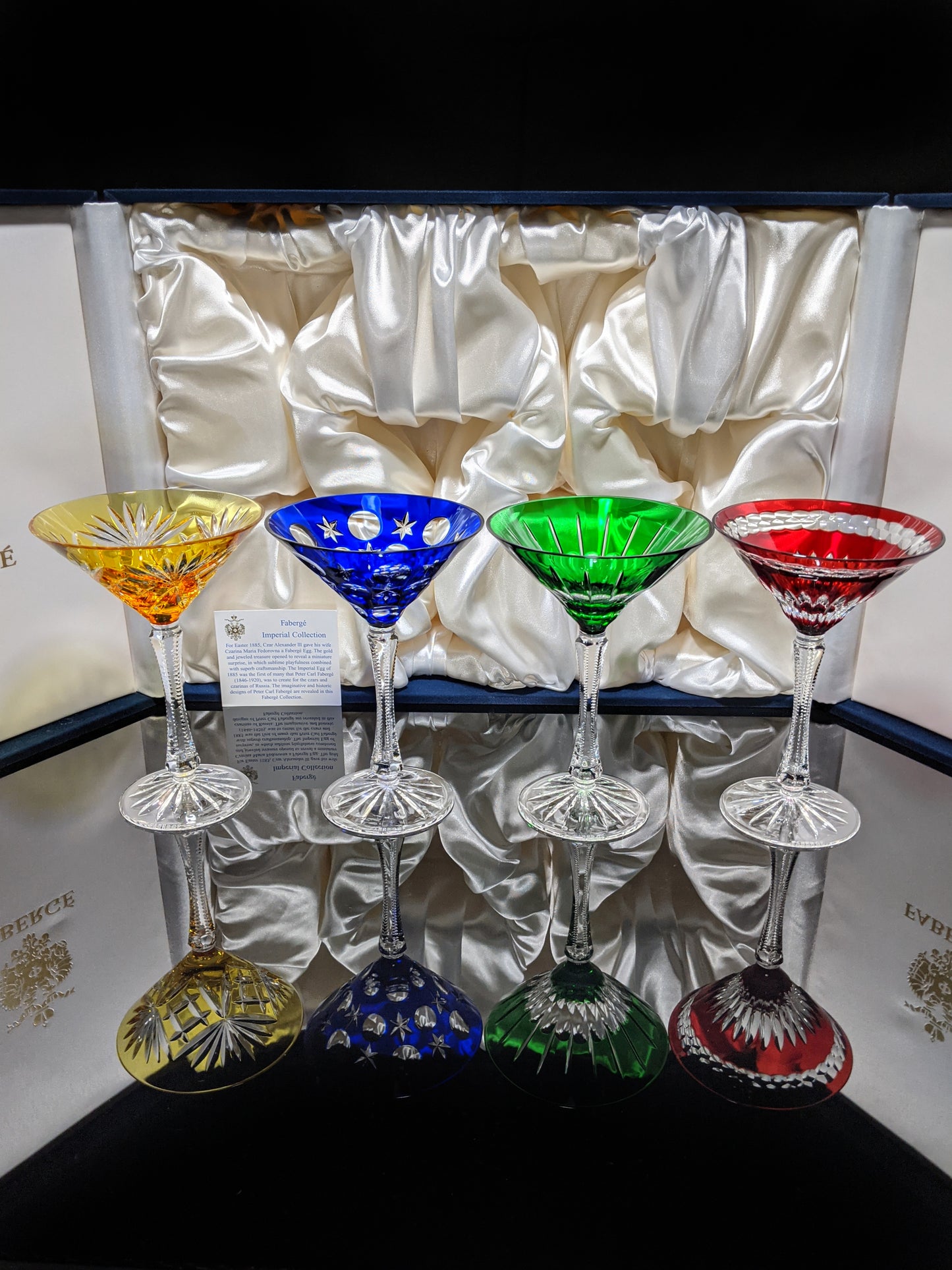 Faberge Crystal Martini Glasses Set Of 4 New In Presentation box