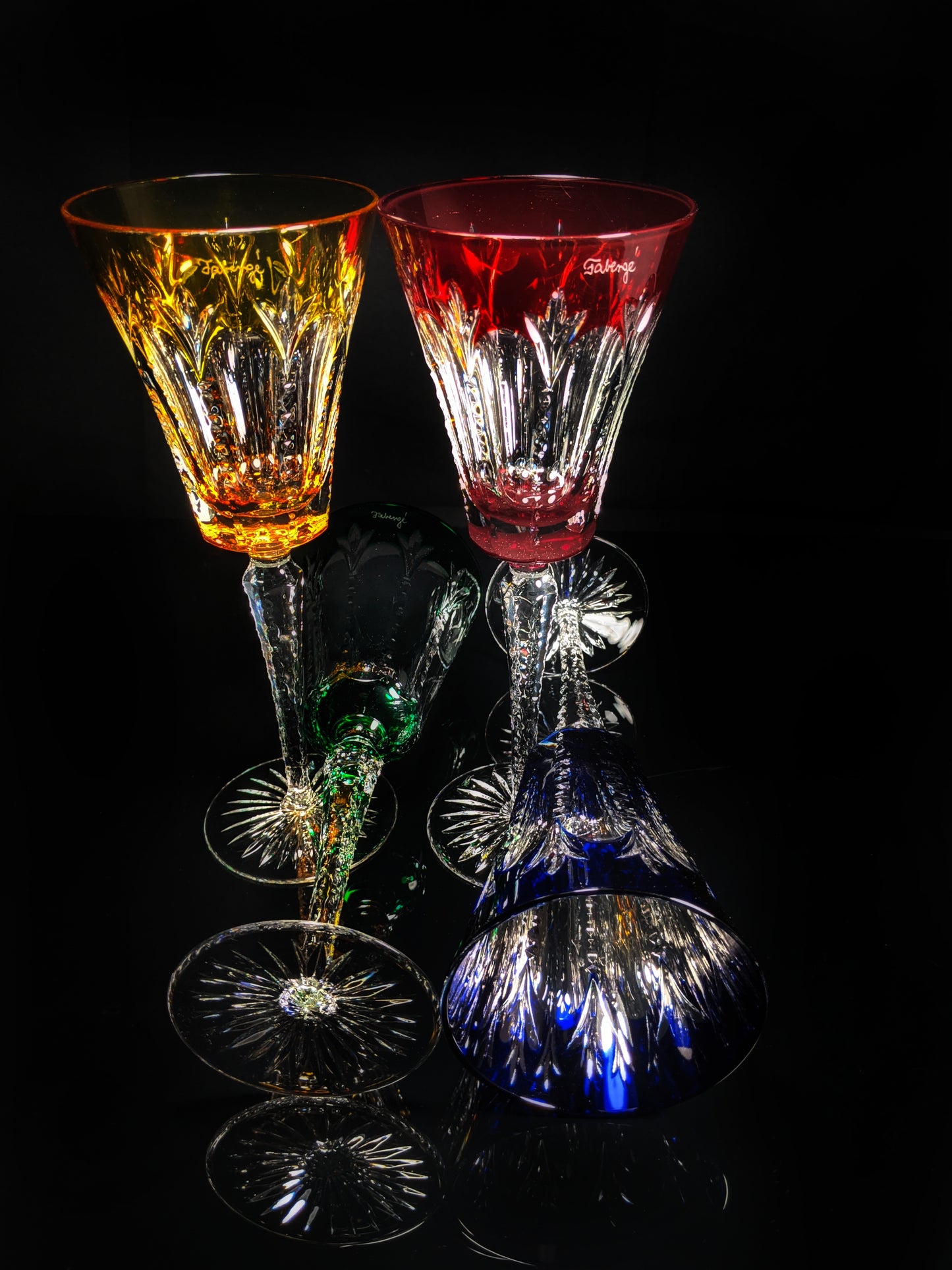 Faberge Grand Palais Crystal Colored Goblets NIB