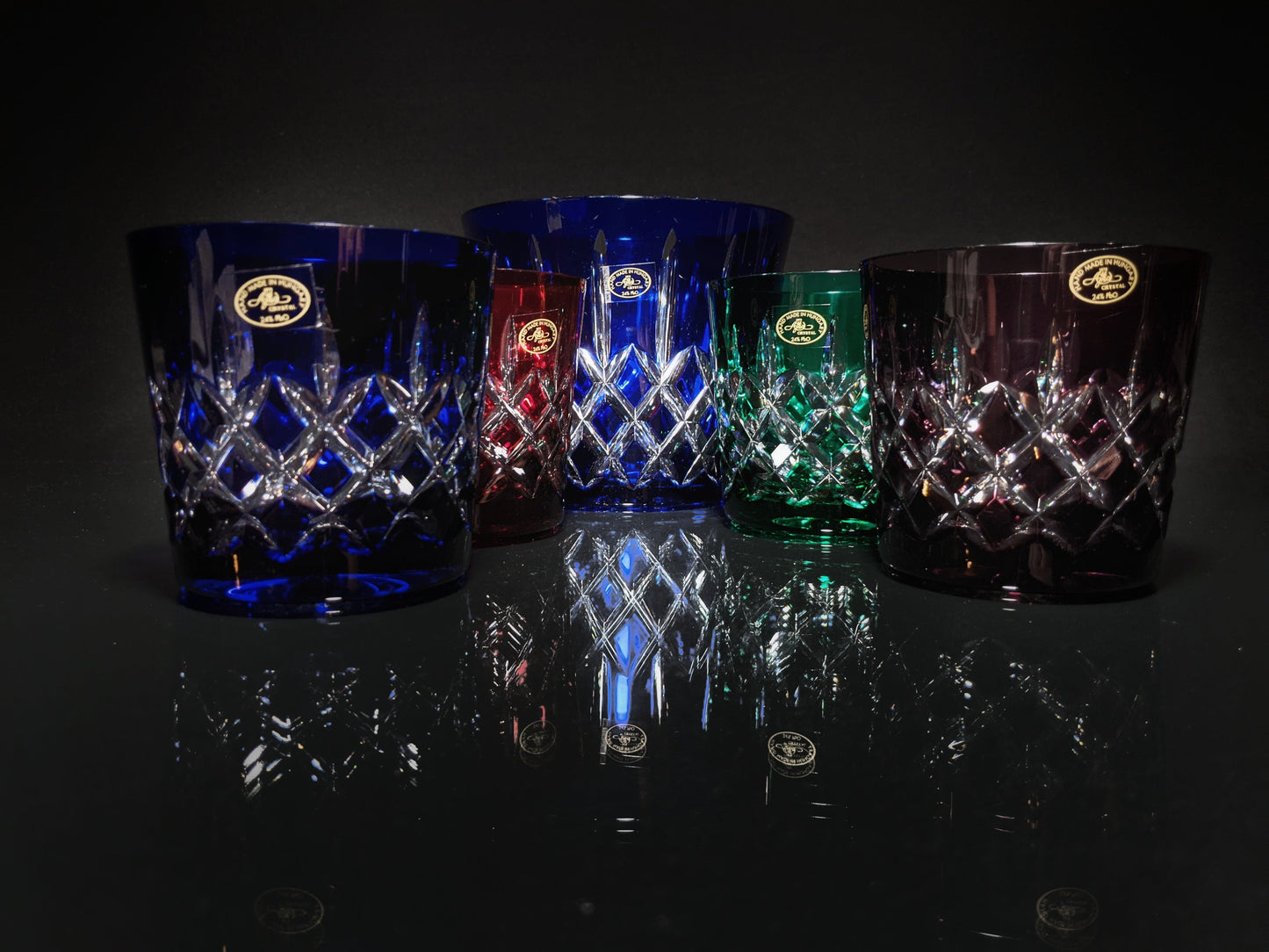 AJKA Colored Crystal Old Fashioned Glasses with Ice Bucket