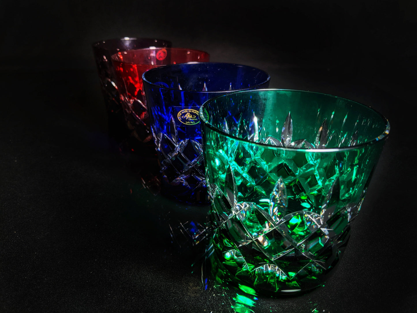 AJKA Colored Crystal Old Fashioned Glassess with Ice Bucket