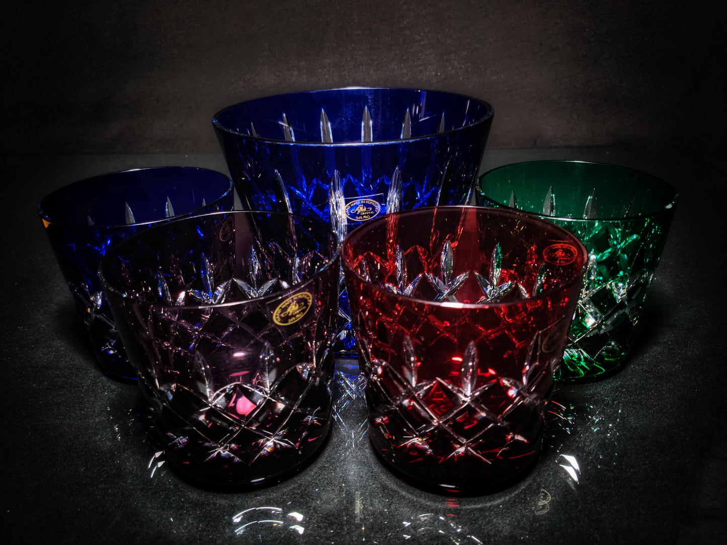 AJKA Colored Crystal Old Fashioned Glasses with Ice Bucket