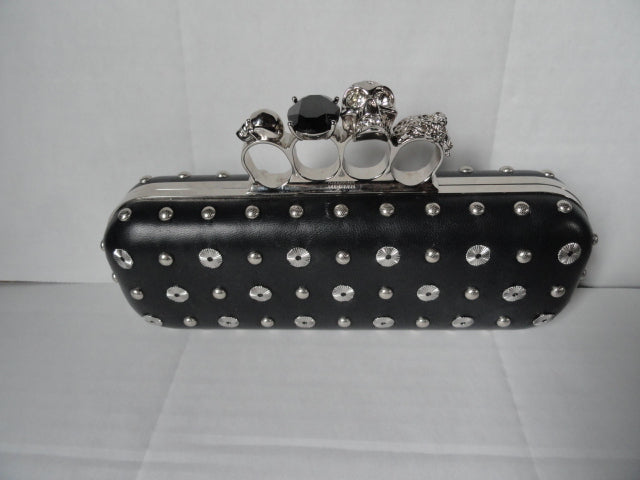 Alexander McQueen Black Leather Clutch with Skull Handle