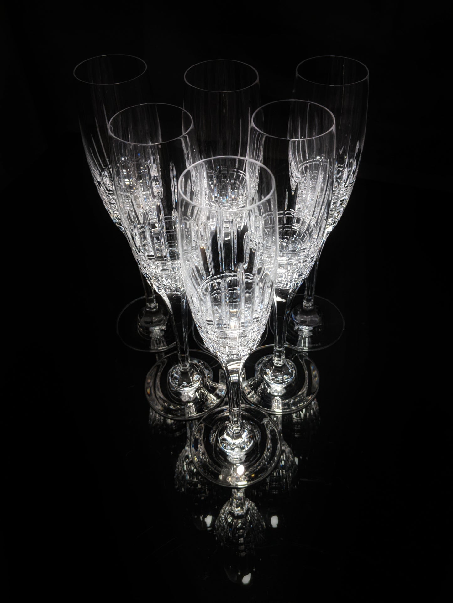 Faberge Crown Clear Cut Crystal Champagne Flutes Set of 6 NIB