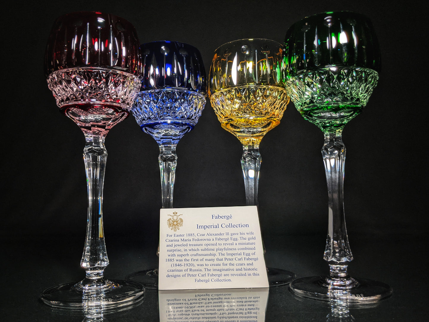 FABERGE XENIA IMPERIAL CASED CUT TO CLEAR CRYSTAL GOBLETS SIGNED NO BOX