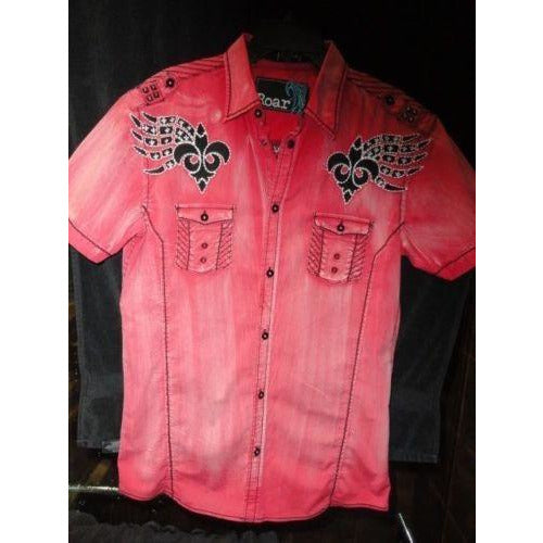 Roar mens red & Black embroidered casual designer shirt Medium Roar mens red & Black embroidered casual designer shirt Medium