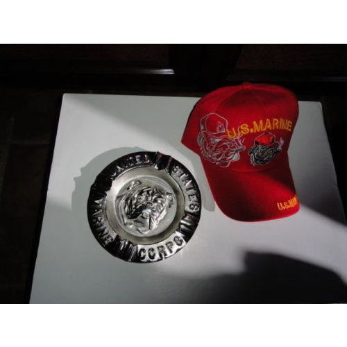 USMC Bulldog Ashtray & Baseball Cap Combo