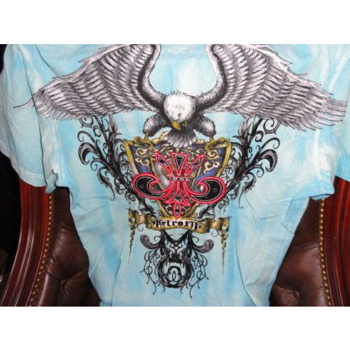 Retrofit Medium size Short Sleeve Shirt Light Blue with Embroidery Front & Back