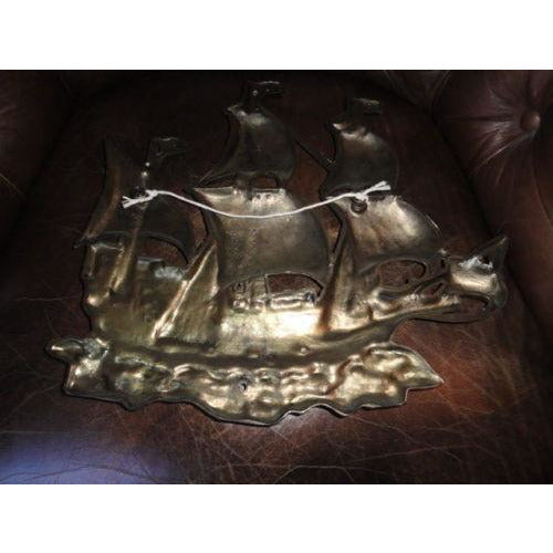 Brass Wall Plaque of Sailing Ship 15 " across by 13.25" H
