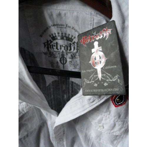 Retrofit Large Short Sleeve Shirt White with Embroidery Front & Back