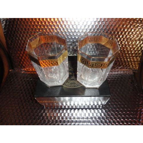 Versace Rosenthal Crystal Pair Glasses Whisky Glases Medusa D'or