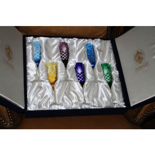Faberge Crystal Colored Flutes set of 6 Glasses