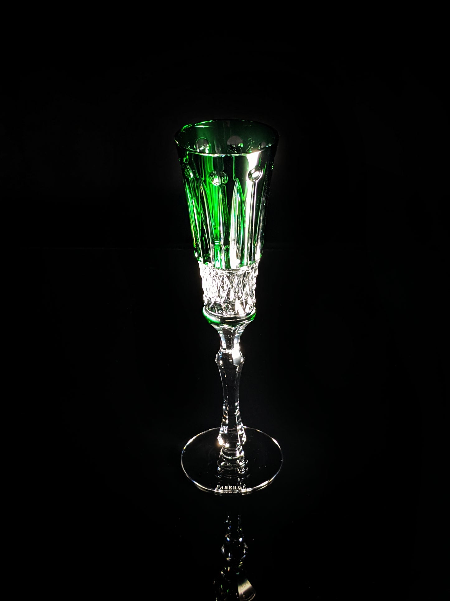 Faberge Xenia Green Cut to Clear Crystal Flute