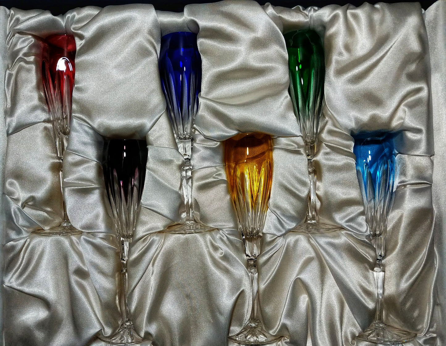 Faberge Lausanne Crystal Colored Champagne Flutes