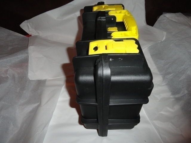 Invicta watch carrying case in grey with yellow handles holds 8 watches