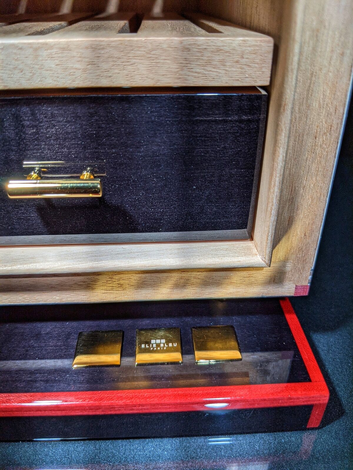 Elie Bleu Cabinet Humidor Alba Black Sycamore Wood NIB Made in France