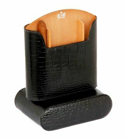 Brizard and Co The "Show Band" Travel Humidor & Flask - Croco Pattern Black
