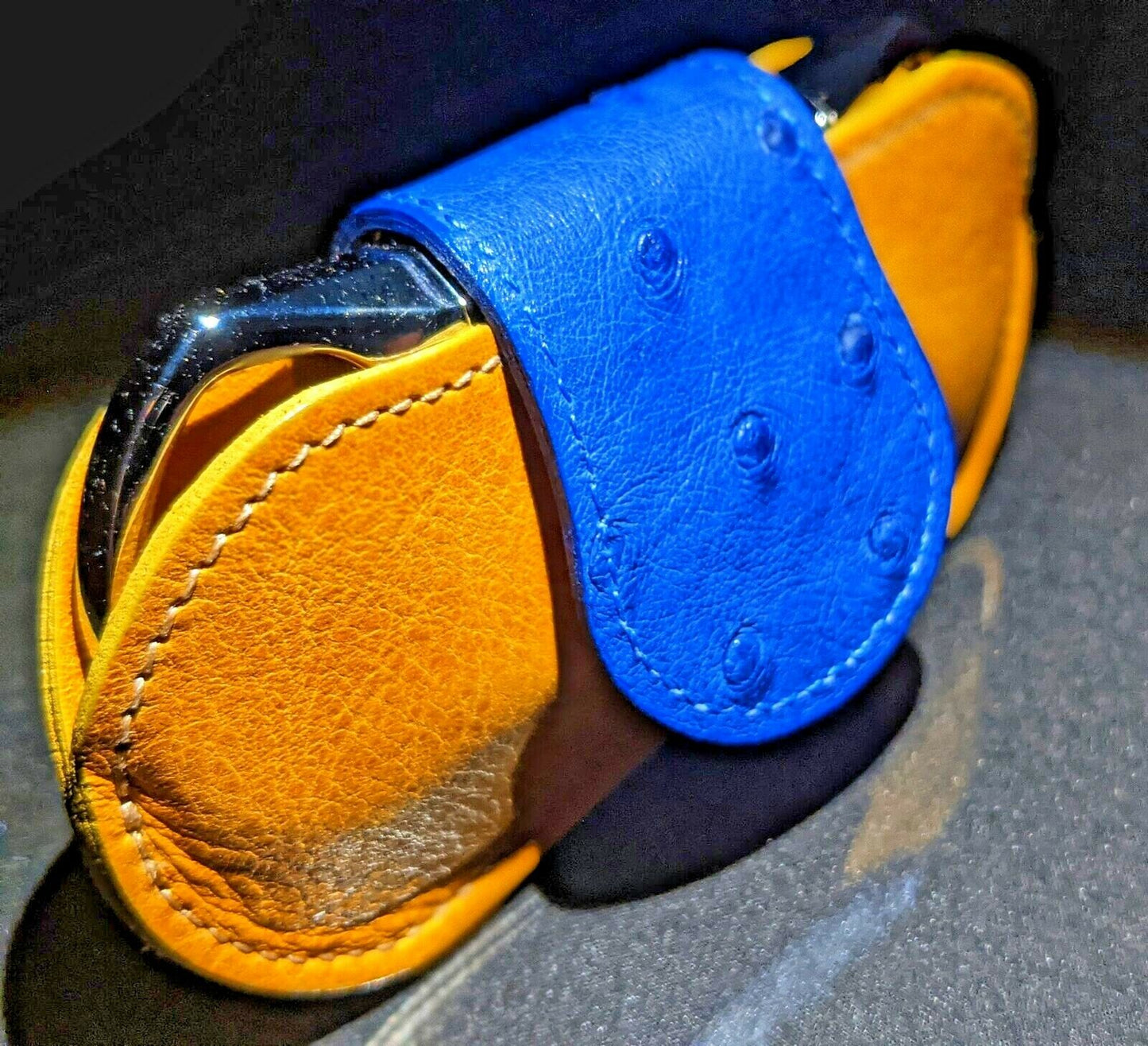 Brizard and Co Blue Ostrich & Camel Color Leather Case, Cutter & Lighter Combo