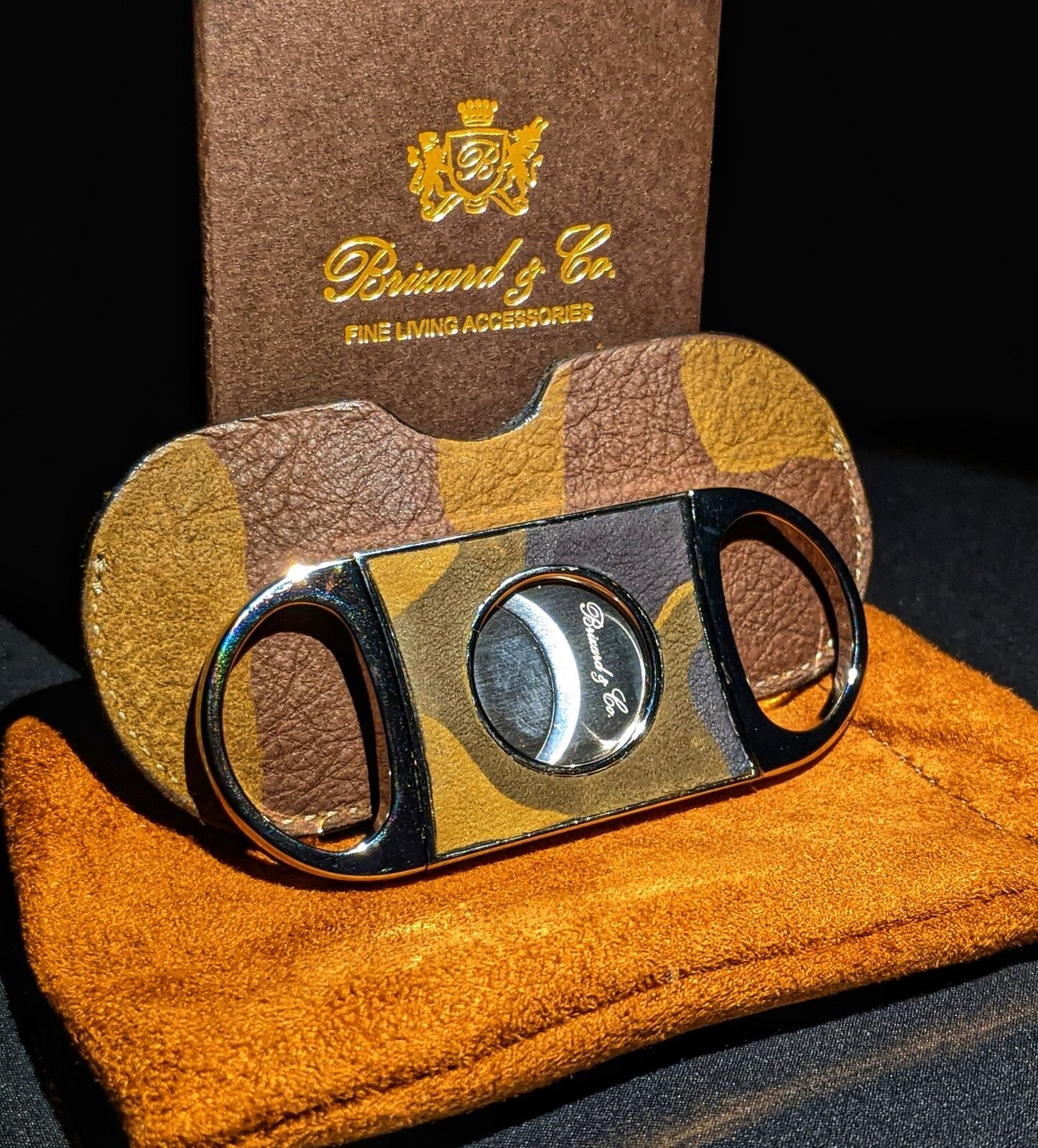 Brizard and Co Camouflage and Orange Leather Carrying case, cutter and lighter