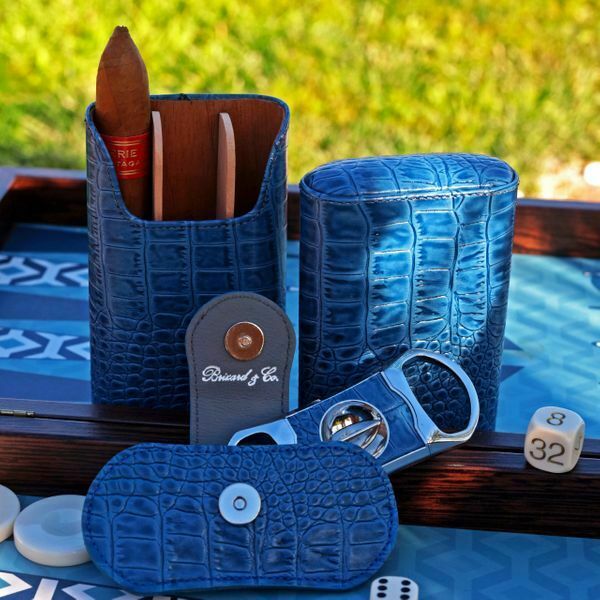 Brizard "Show Band" 3 Cigar Case,Cutter & Lighter Combo - Indigo Croco Pattern