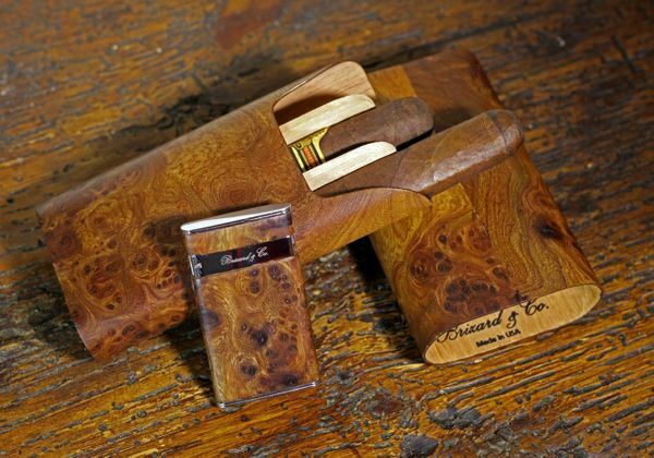 Brizard and Co. - "Show Band" 3 Cigar Case - Carpathian Burl