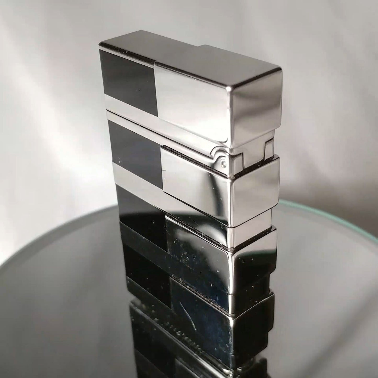 ST DUPONT CIGAR LIGHTER LINE LIGNE 2 PALLADIUM & BLACK CHINESE LACQUER