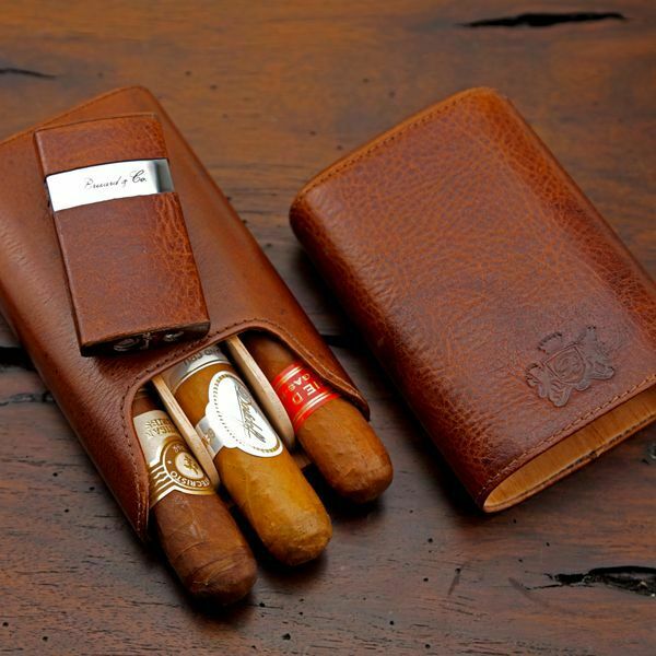 Brizard and Co. - The "Show Band" 3 Cigar Case - Antique Saddle Leather