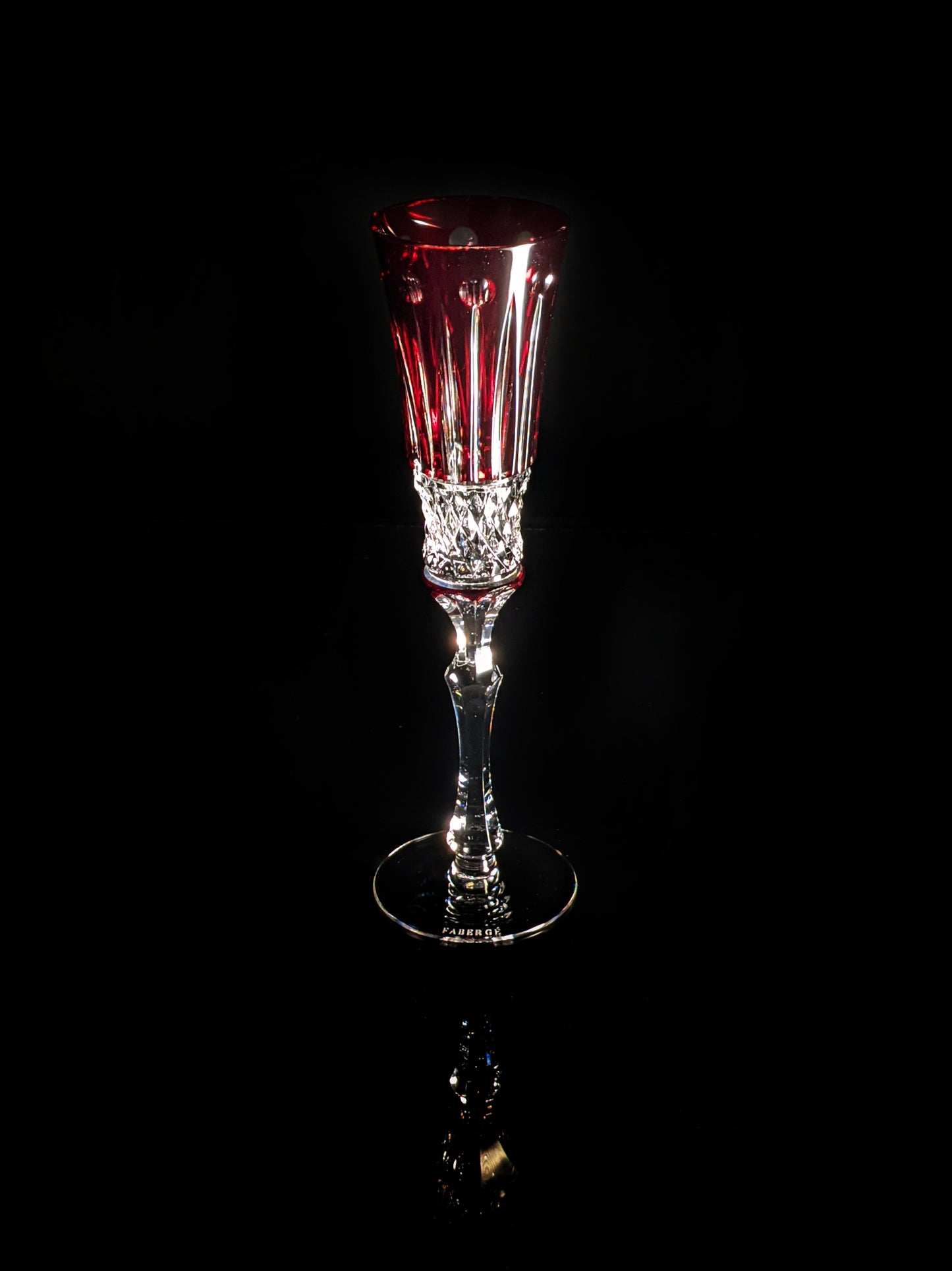 Faberge Xenia Red Cut to Clear Crystal Flute