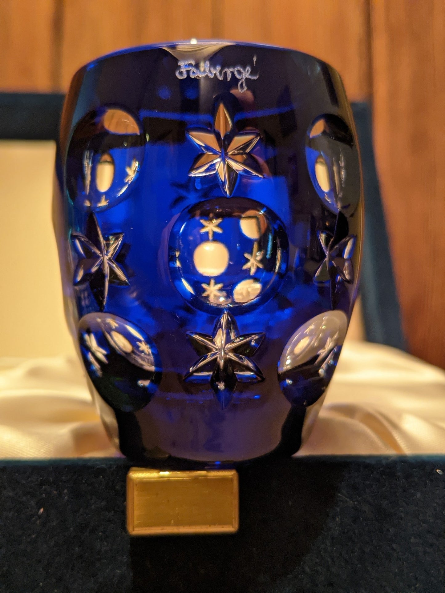 Faberge Na Zdorvye Galaxy Cobalt Blue Vodka Shot Glass etched by Faberge