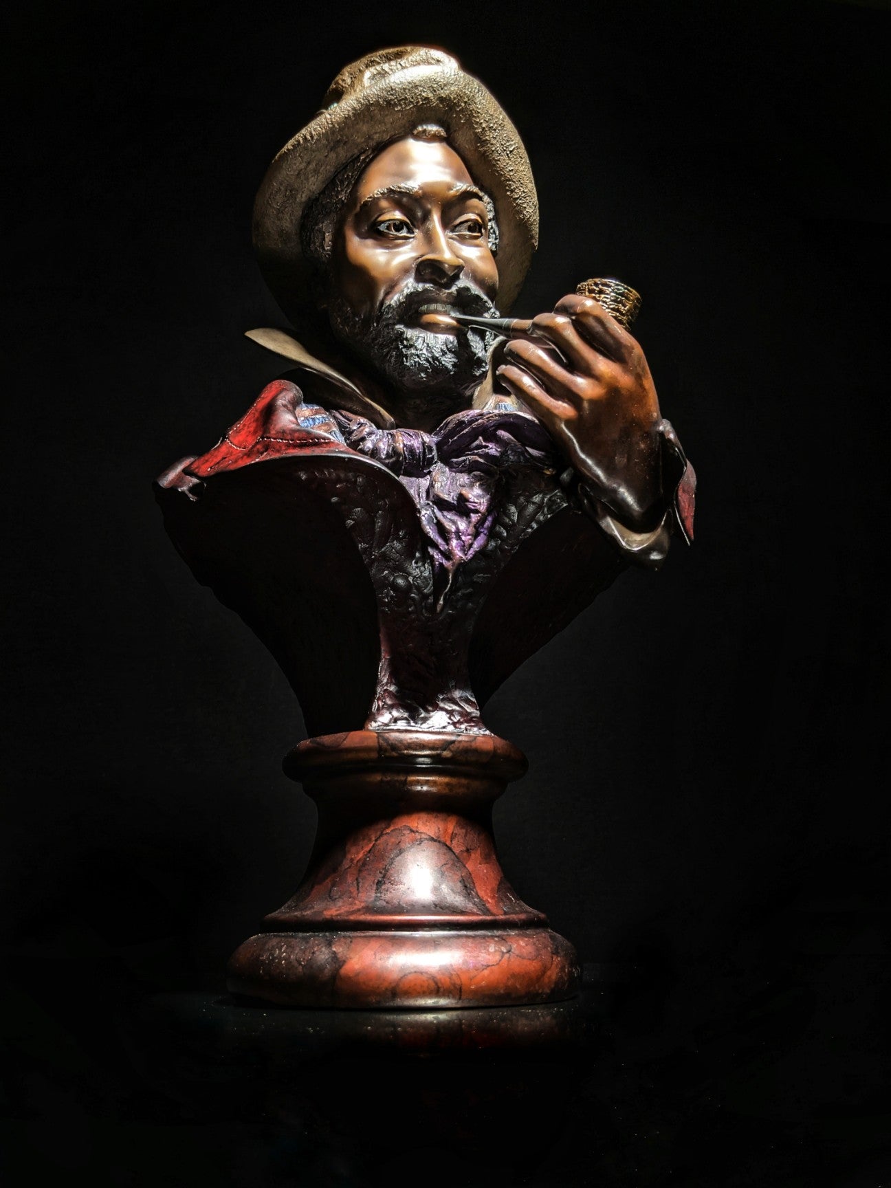 aly matthews bronze pipe smoker sculpture