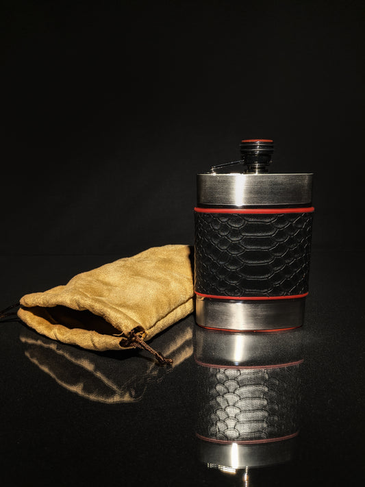 Brizard and Co. The 6 oz Flask - Black Python Leather and Racing Red