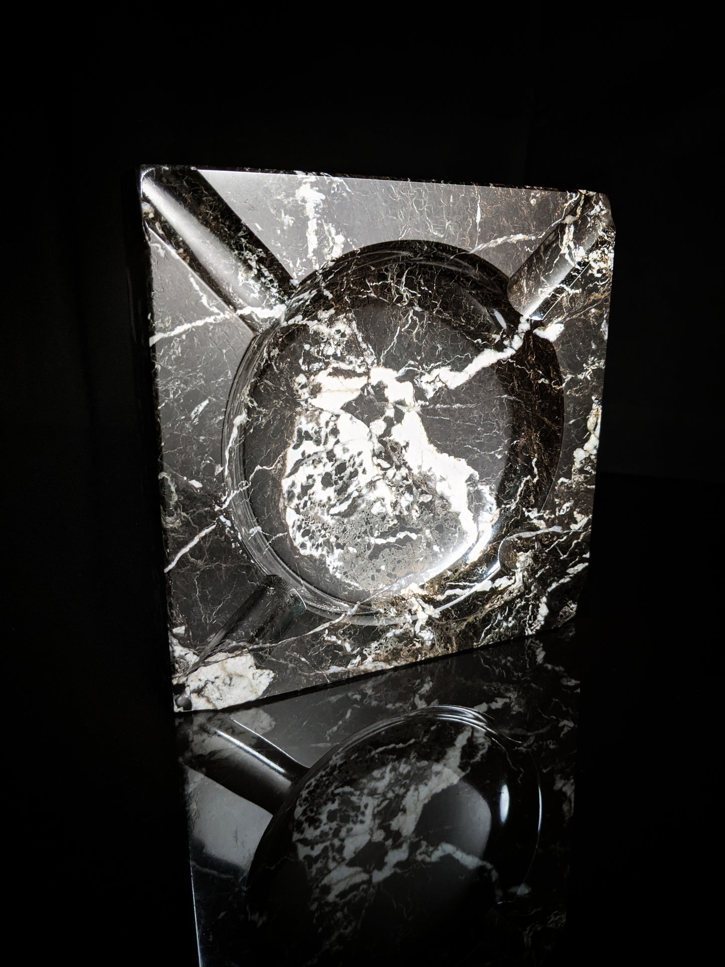 Black Marble Square Cigar Ashtray 7" square NIB