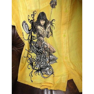 Retrofit Large Short Sleeve Shirt Yellow with Embroidery Front & Back