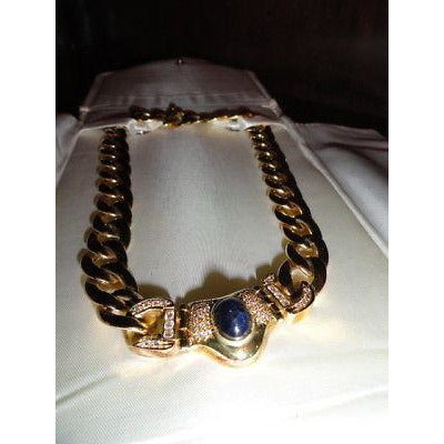 Ladies Gold Necklace with Blue Gemstone and diamonds