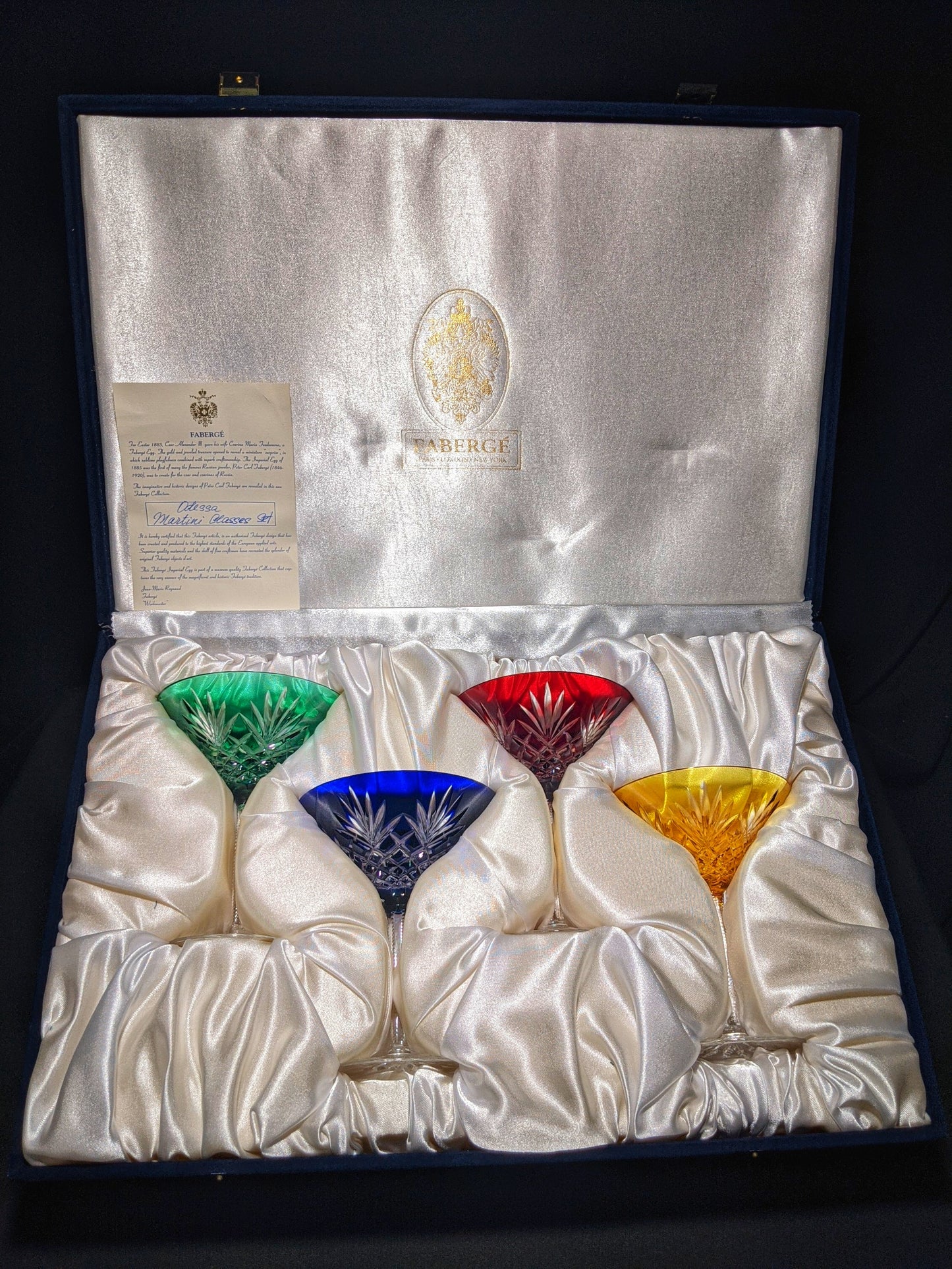 Faberge crystal Colored Martini Glasses