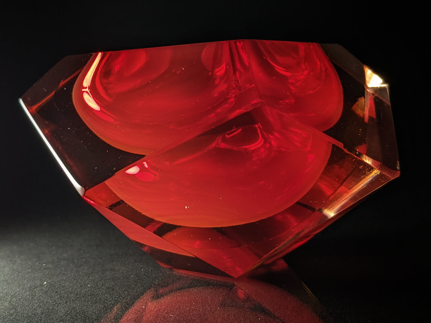 Sommerso Murano | Flavio Poli Yellow & Red Faceted Glass Ashtray | Italy 1950s