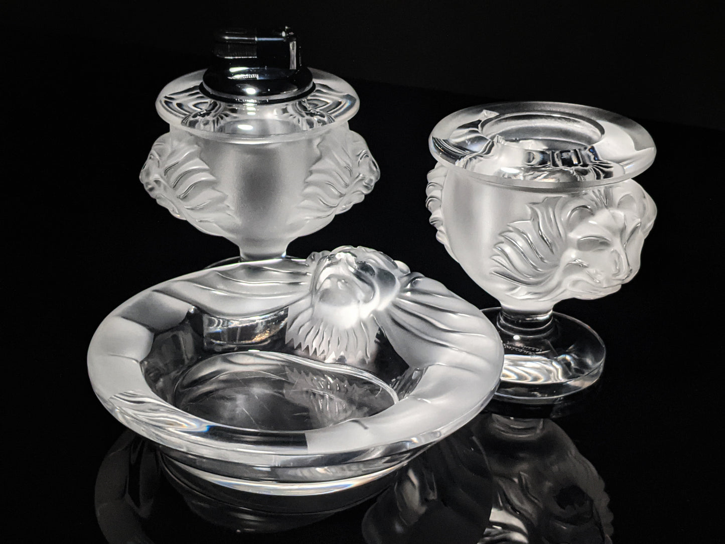 Lalique Crystal "Tete De Lions Trio set