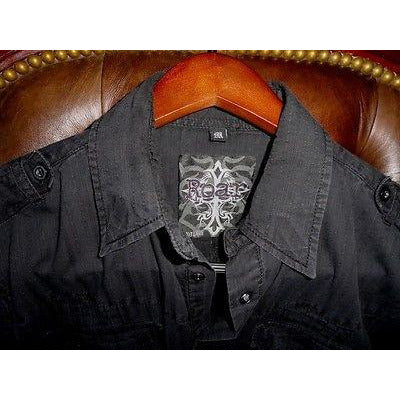 Roar mens casual black embroidered shirt Medium size