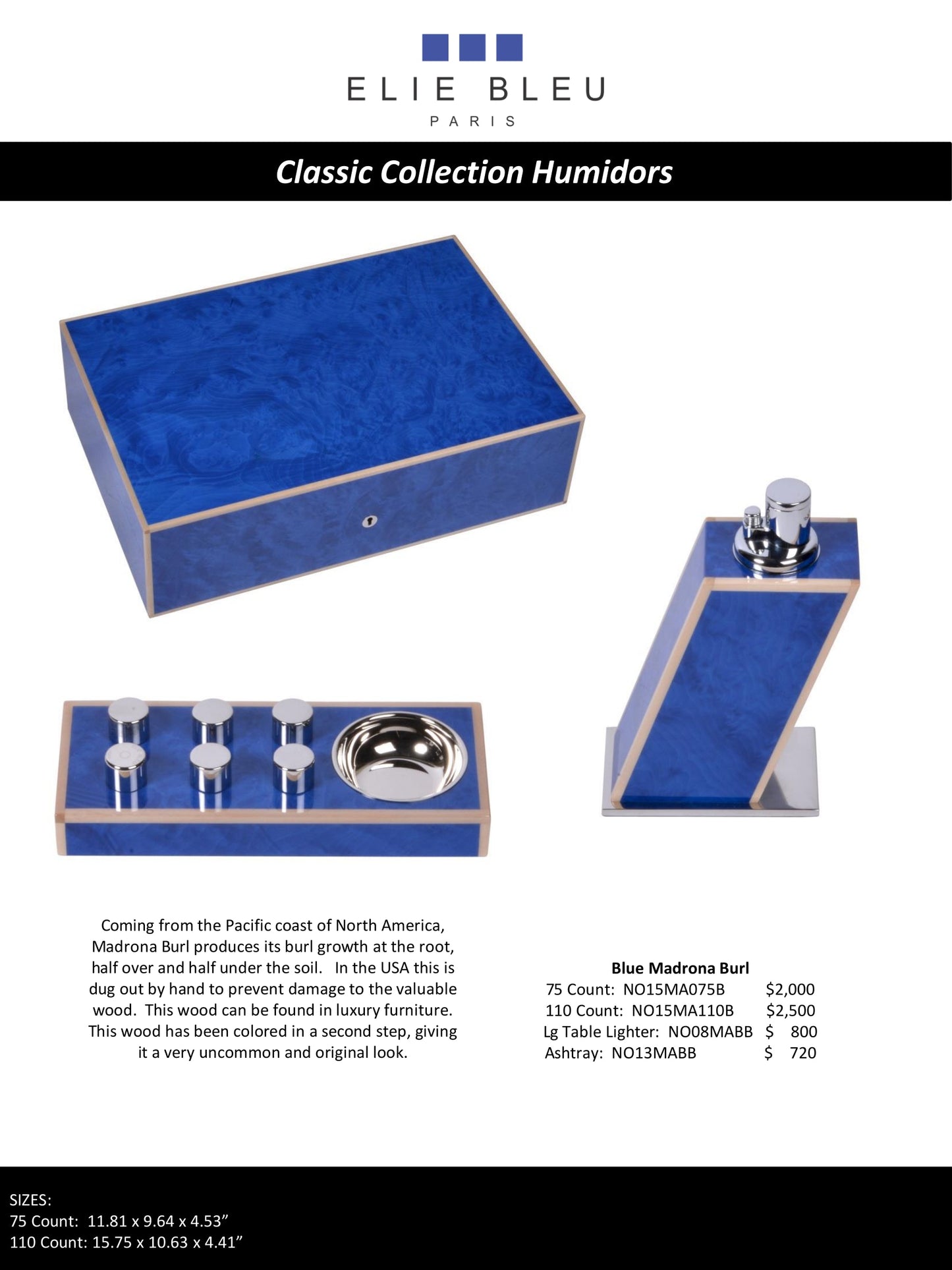 Elie Bleu Blue Madrona Table Lighter