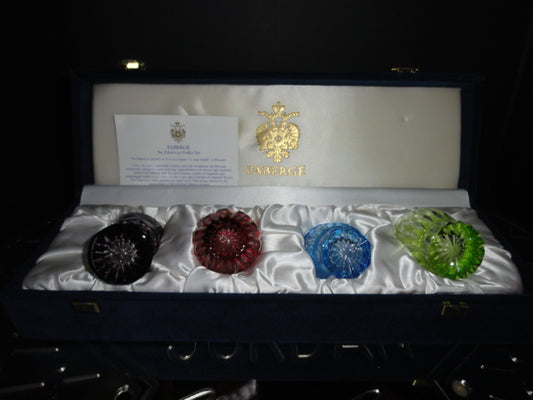 Faberge Crystal Colored Shot Glasses NIB