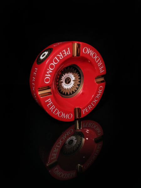 Perdomo Red and Gold  large ceramic ashtray 9" diameter NIB