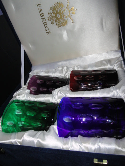 Faberge Bubbles Colored Crystal Old Fashion Glasses