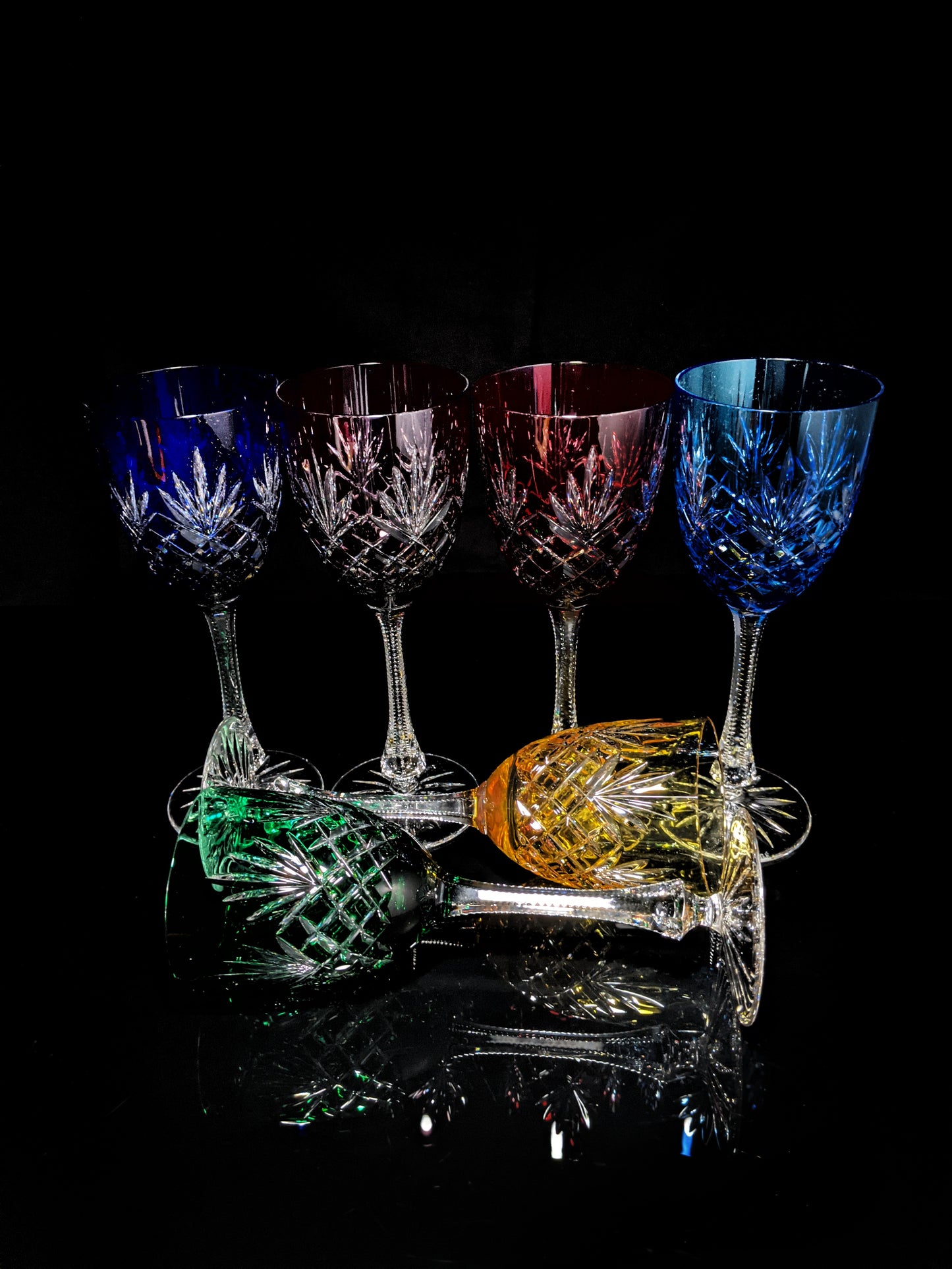Faberge  Odessa  Crystal Colored Goblet  Glasses  set of 6 NIB