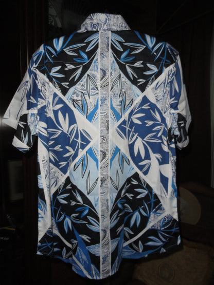 Robert Graham Blue Palm Short Sleeve Shirt Size 2XL NWTS