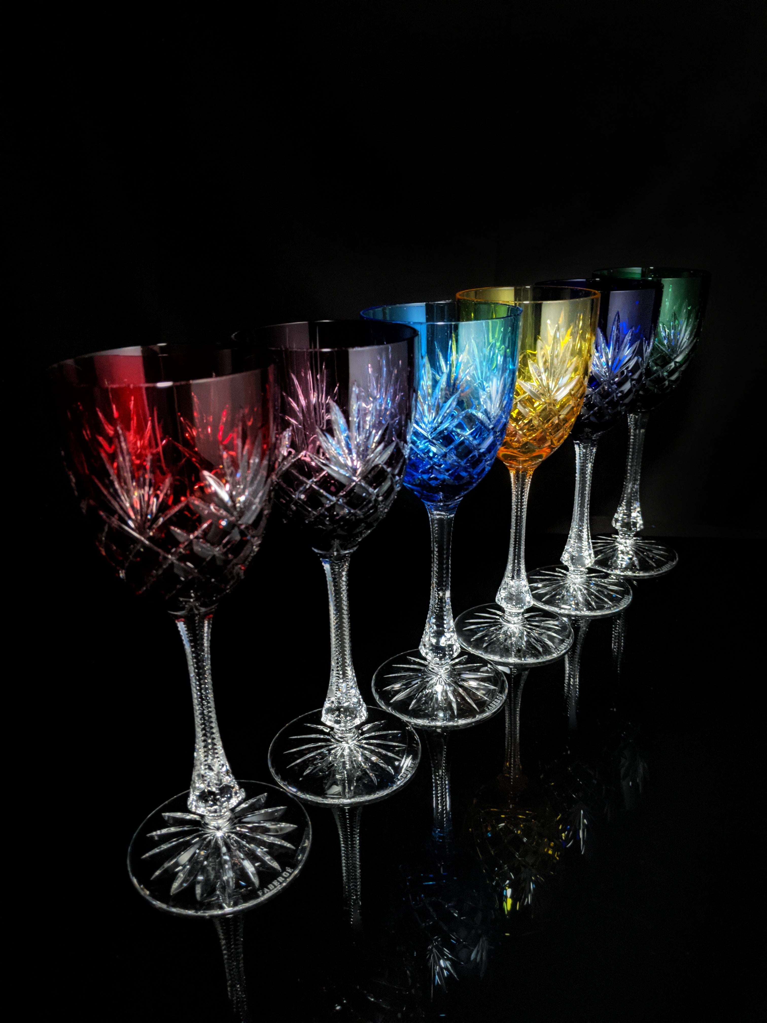 Faberge  Odessa  Crystal Colored Goblet  Glasses  set of 6 NIB