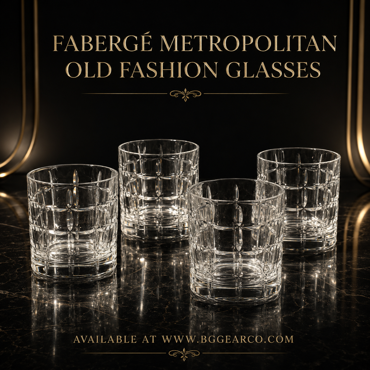 Faberge Metropolitan Clear Crystal Whiskey Glass Set of Four