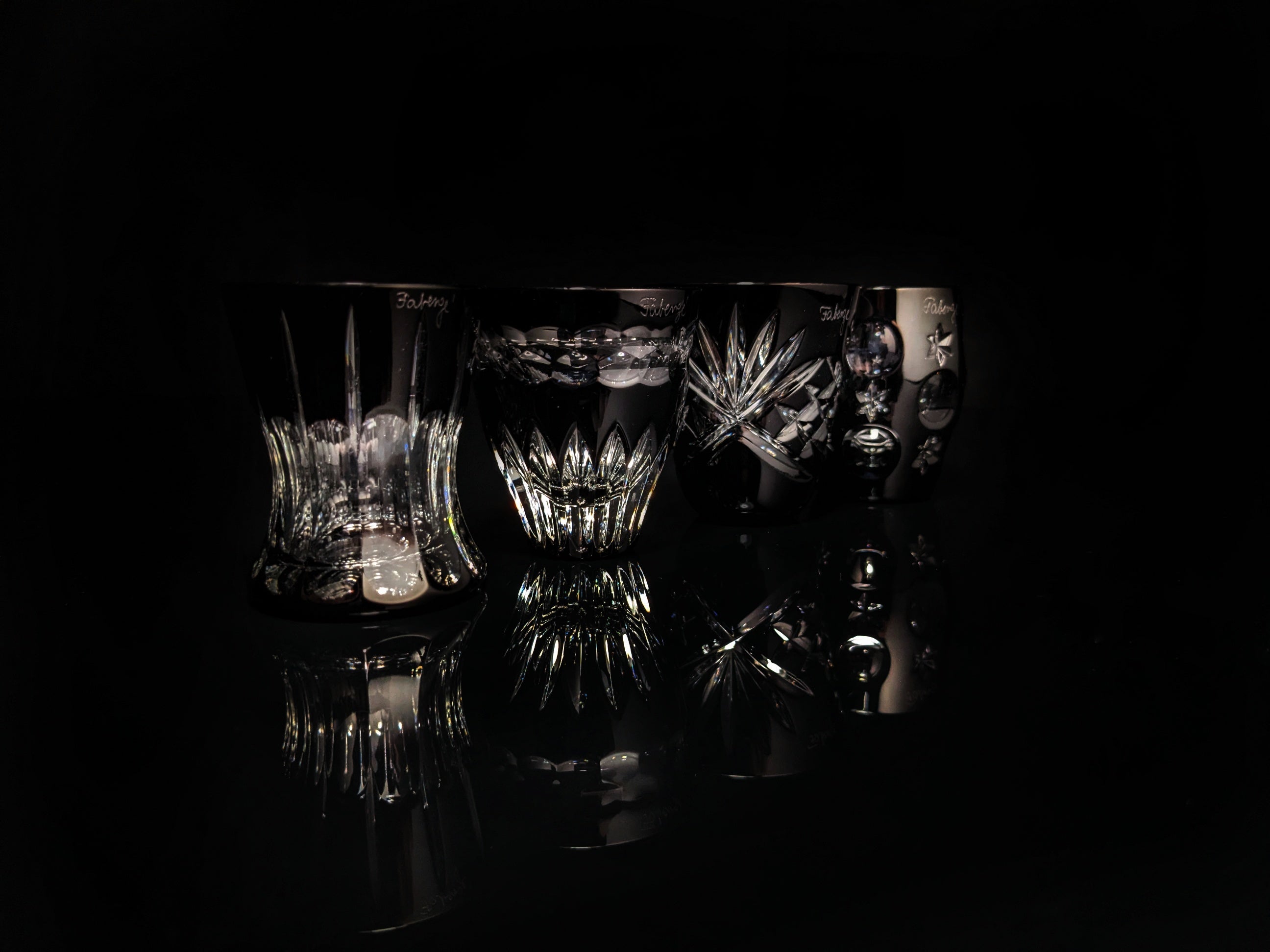 Faberge black crystal shot glasses without box