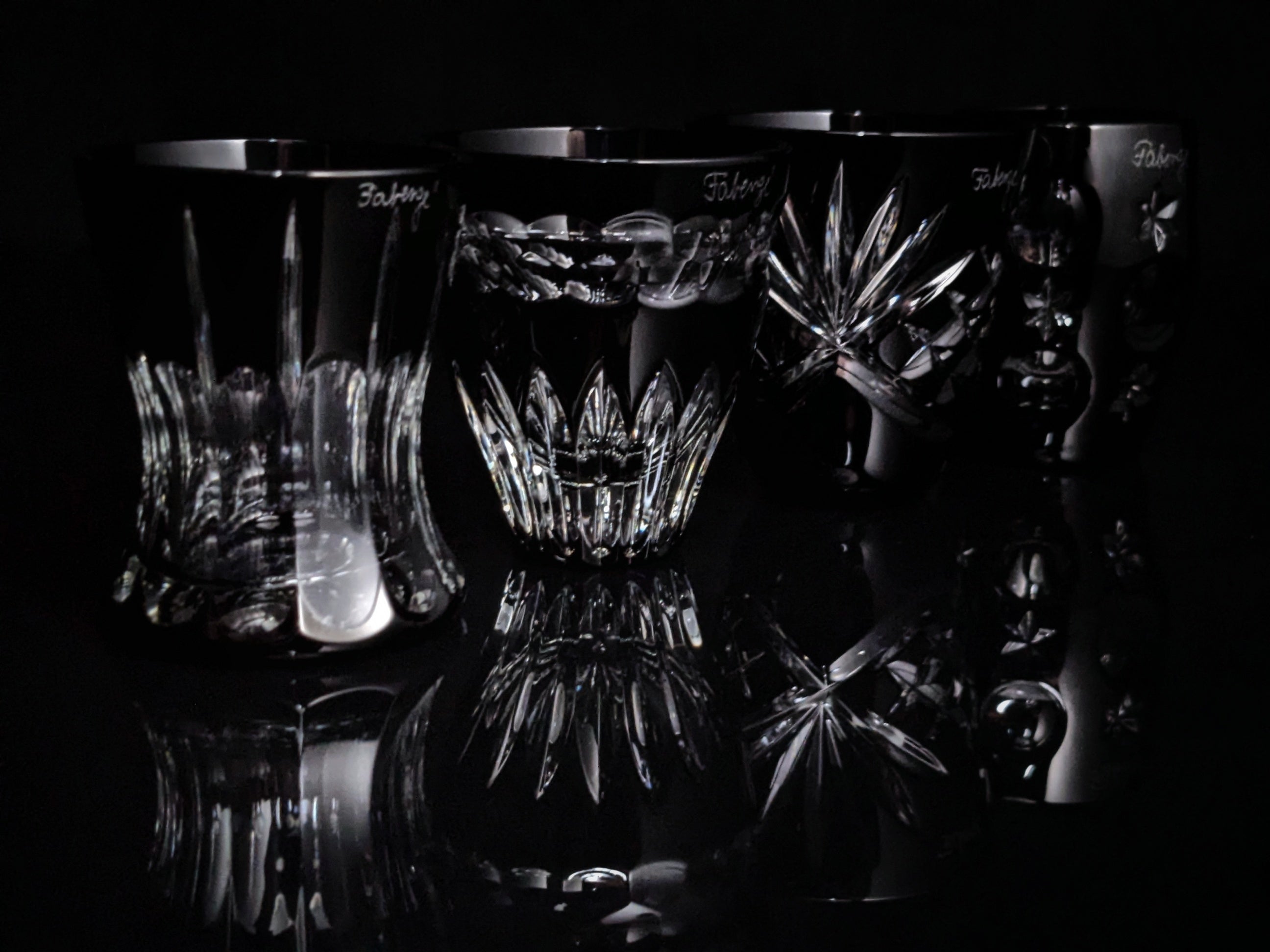 Faberge black crystal shot glasses without box