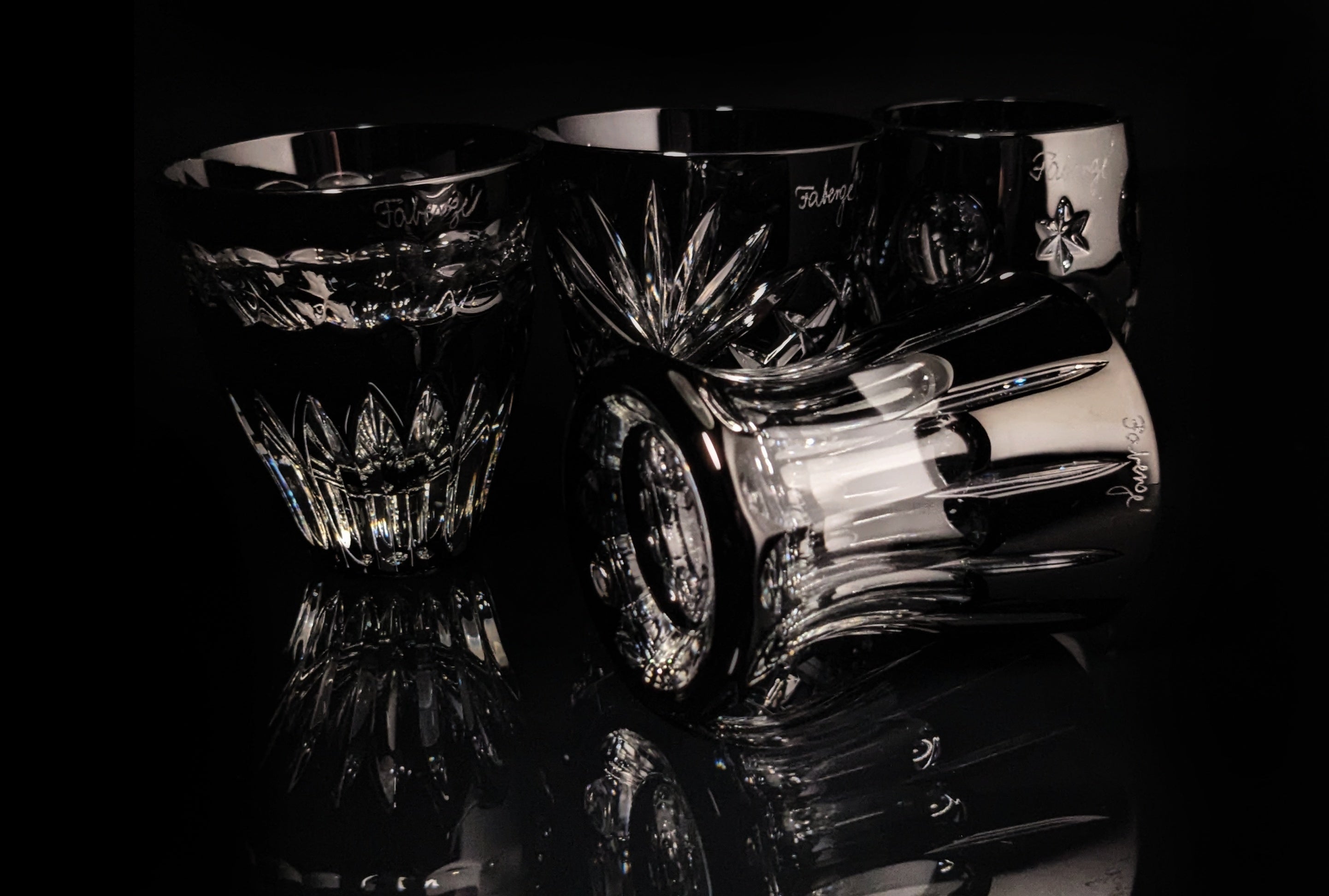 Faberge black crystal shot glasses without box