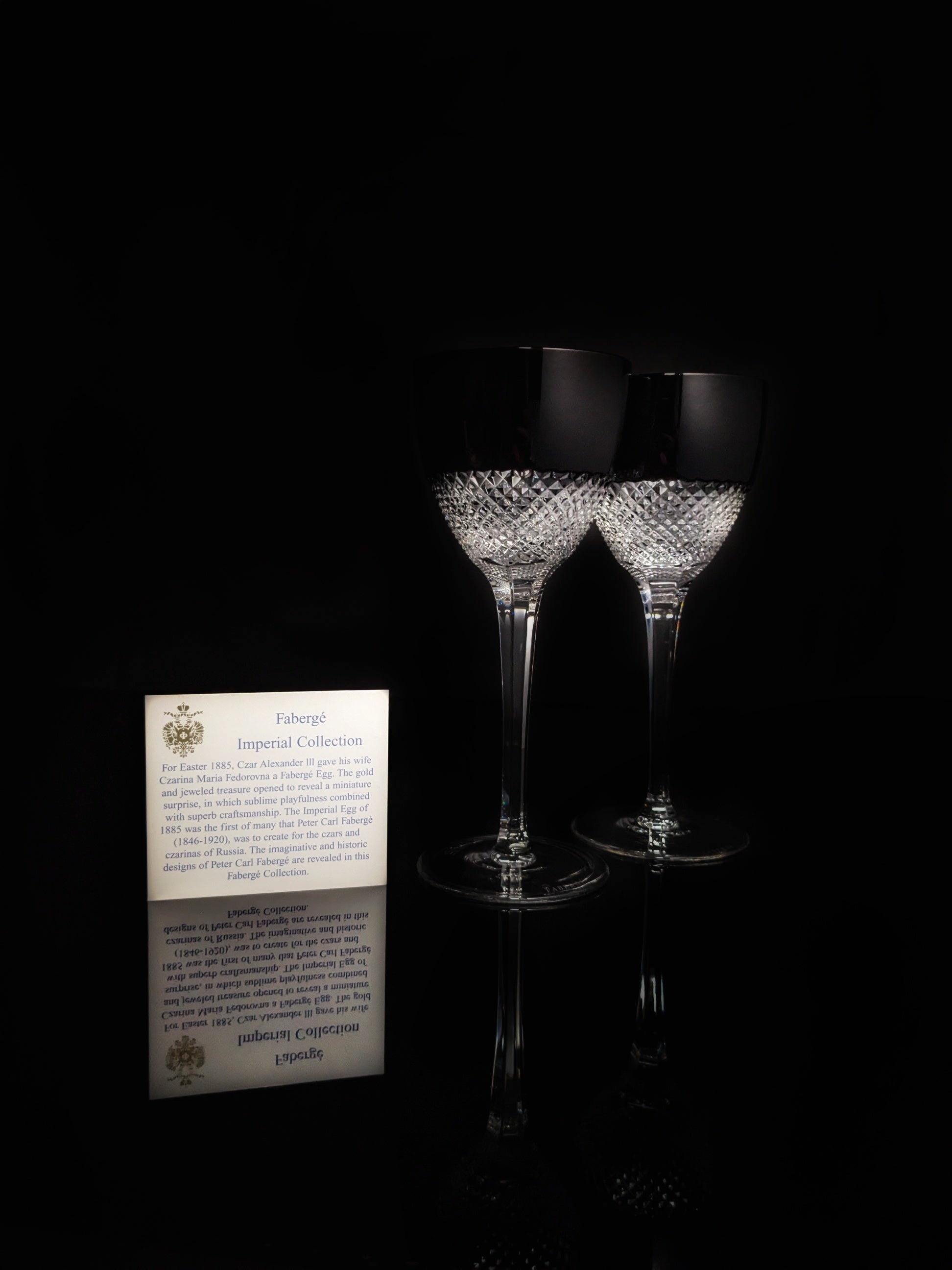 Faberge Firenze Black Crystal Wine Goblets NIB
